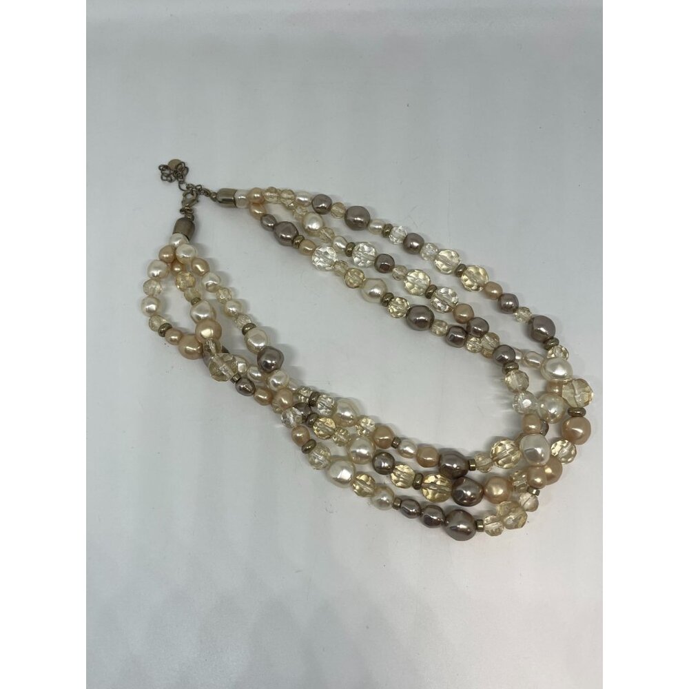 Lauren Conrad Neutral Multi Strand Faux Pearl Beaded Adjustable Necklace Choker - Picture 3 of 5